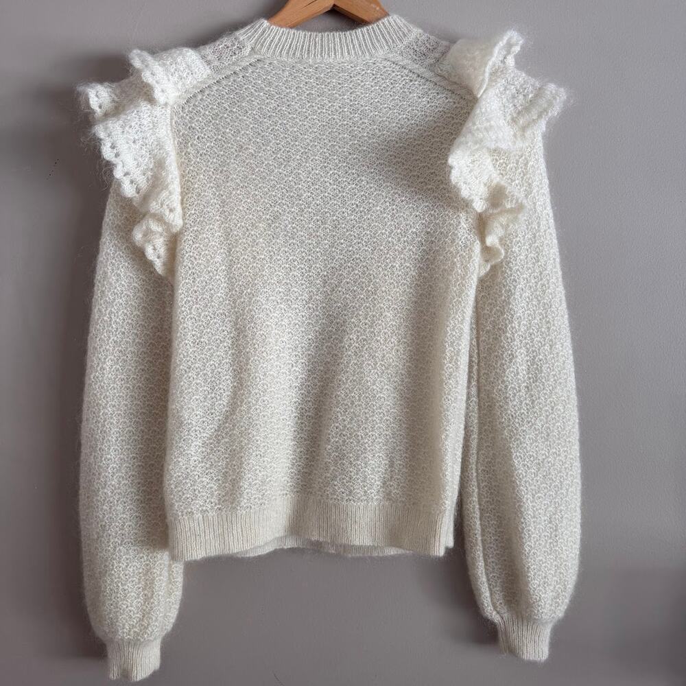 Sezane Mohair Elsa Sweater Ecru Cream Size Small Ruffle Detail - Picture 5 of 5